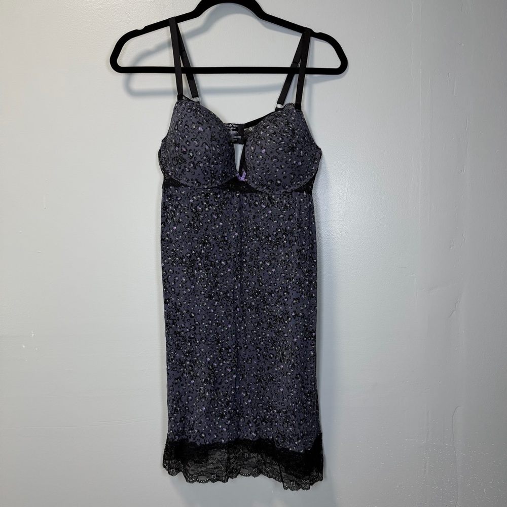 Simply Vera Vera Wang Purple Leopard Print Lace Trim Chemise XL 10340